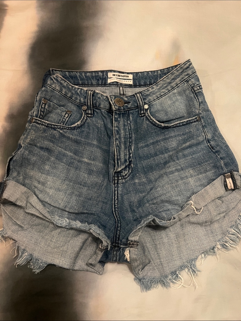One Teaspoon Blue High-Rise Rolled Hem Denim Shorts